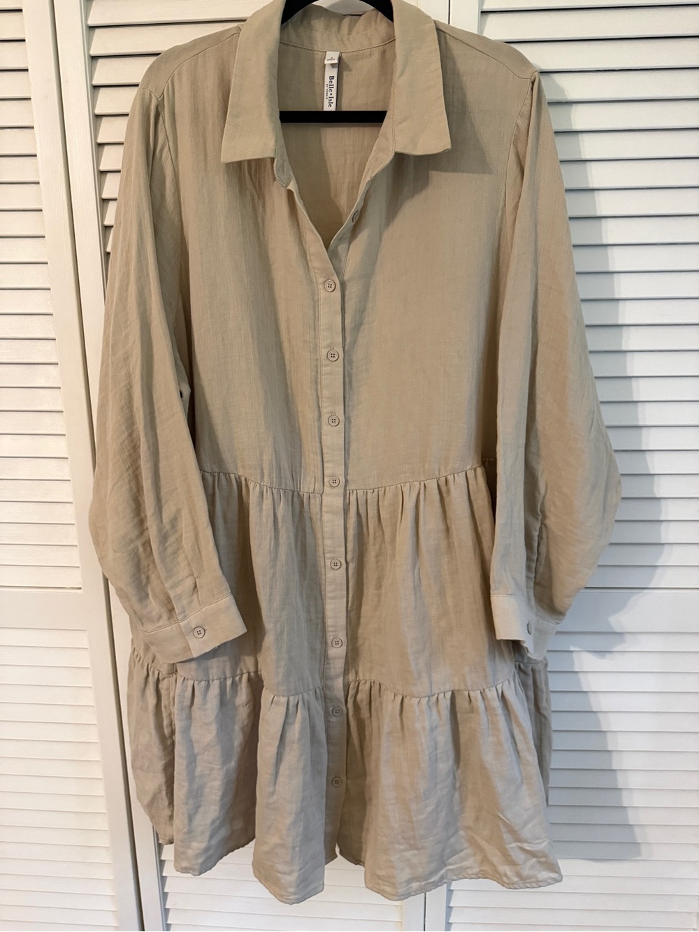 torrid Light Tan Tiered Button-Front Long Sleeve Dress